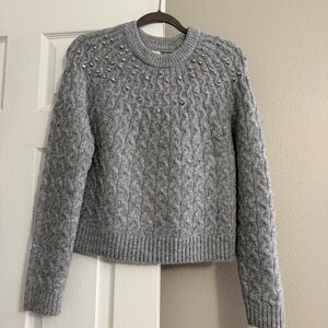 A New Day Gray Cable Knit Sweater with Diamond Yoke